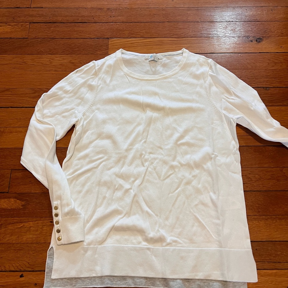 Boden White Long Sleeve Top with Button Cuffs
